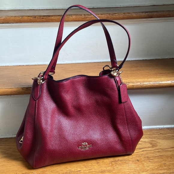 Coach Bags Coach Hallie Shoulder Bag Maroon Pebbled Leather 8266